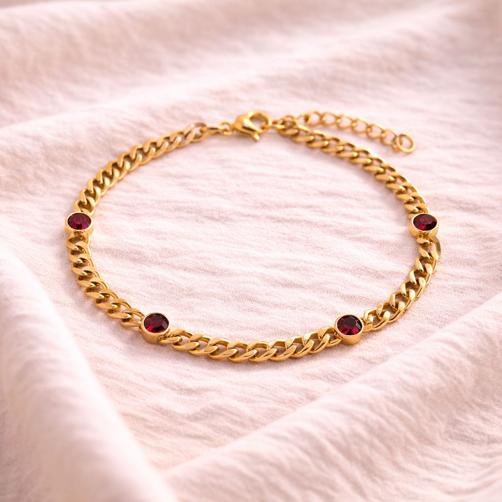 18K Gold Birthstone Bracelet - February