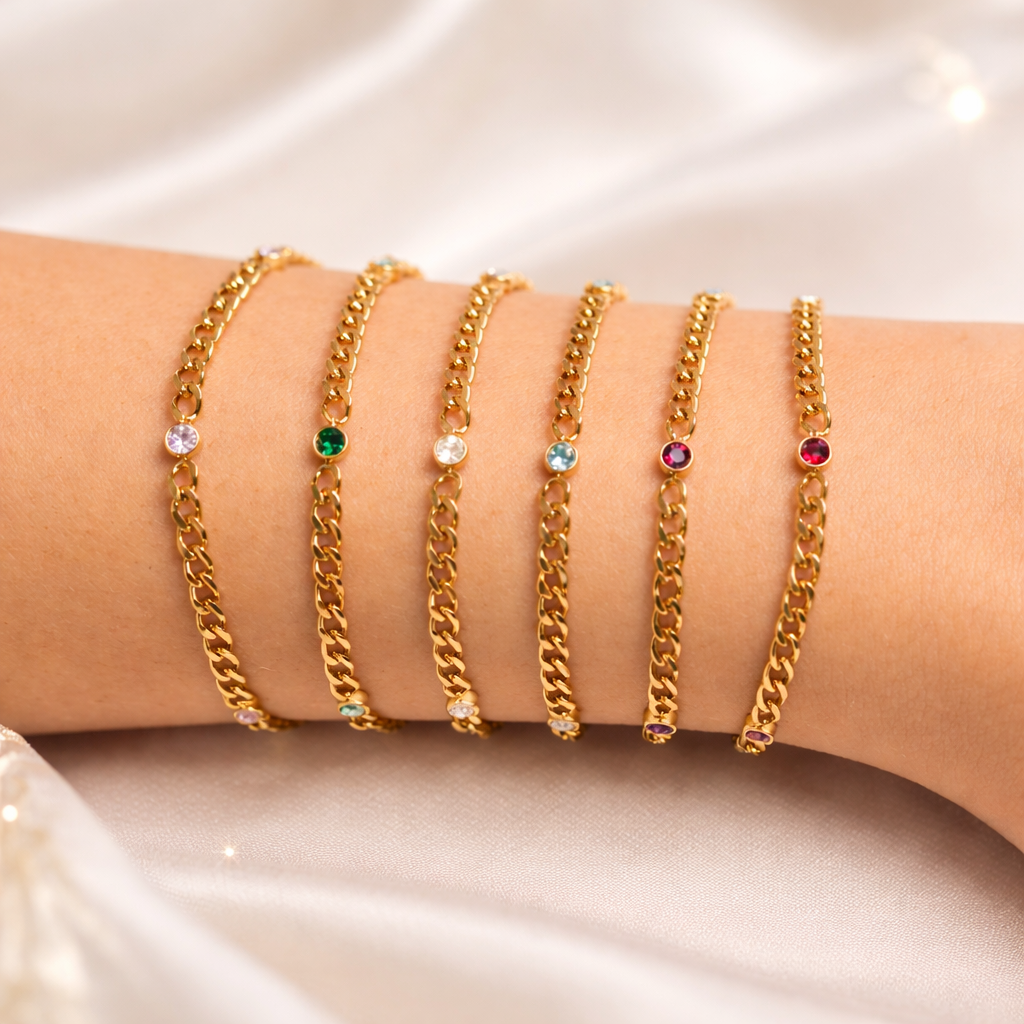 18K Gold Birthstone Bracelet - February